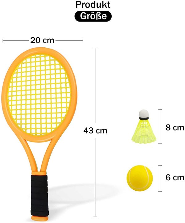 Crefotu Raquette de tennis pour enfant avec sac, raquette en plastique comprenant 4 balles en mousse, 6 volants de badminton pour enfants (plus de 3 ans), jeu de sport en extérieur/intérieur – Image 4