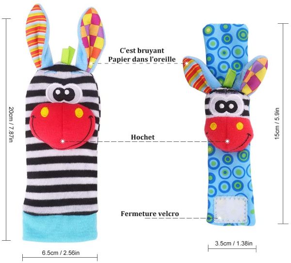 RXYYOS 4Pcs Bébé Poignet et Chaussettes Hochet Jouets Ensemble Poignet de Bell Strap hochets et Chaussettes Pied Finder Animal Bébé Chaussettes De Pied avec Jouet – Image 5