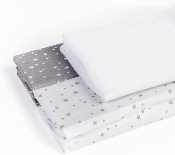 Lot de 2 draps-Housse+ alèse 50x83 imperméable Oeko TEX 00% Coton Compatible Berceau cododo Next2me, Lullago, Safety First (Etoiles Gris/Blanc) – Image 9