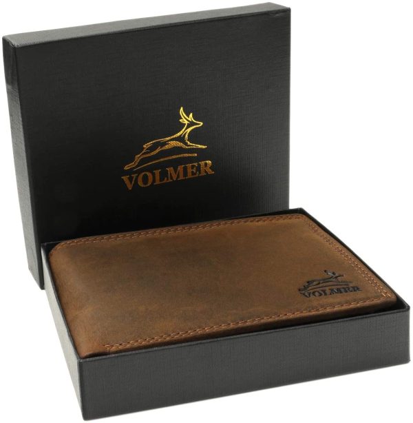 Fa.Volmer® Portefeuille en Cuir pour Homme Marron/Noir avec Protection RFID Portefeuille en Cuir véritable Porte-Monnaie Look usé # VO19 (Brun)