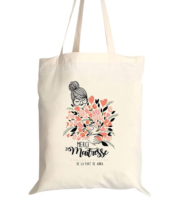 Tote bag Maitresse, Nounou ou ATSEM personnalisé (prénom) ton rose - Illustratrice française – Image 5