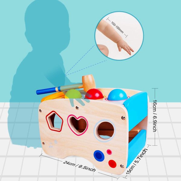 Rolimate Jouet en Bois Éducatif avec Jouet à Marteler 8 Notes Xylophone en Bois Cube de Tri de Formes Coloré Cadeau d’Anniversaire Noël pour Fille Garçon Plus de 1 2 3 + Ans – Image 6