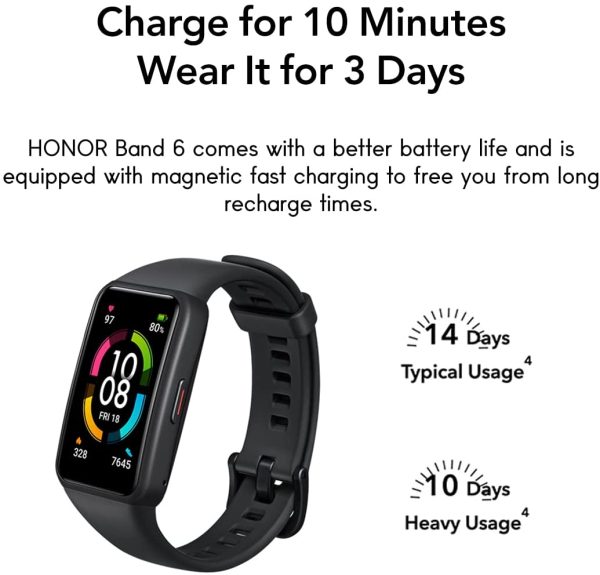 HONOR Band 6 ??Bracelet connecté ??Ecran AMOLED 1.47" ??Suivi SPO2 - Moniteur de fréquence Cardiaque et de Stress ??Suivi du Sommeil ??Noir