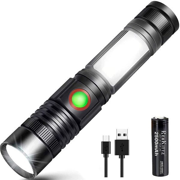 Torche Lampe de Poche LED USB Rechargeable Puissante Militaire Lampe COB Portable Zoomable Torche pour Auto Garage Atelier Camping Bricolage (Pile Rechargeable incluse & Magnétique au Bas) – Image 2