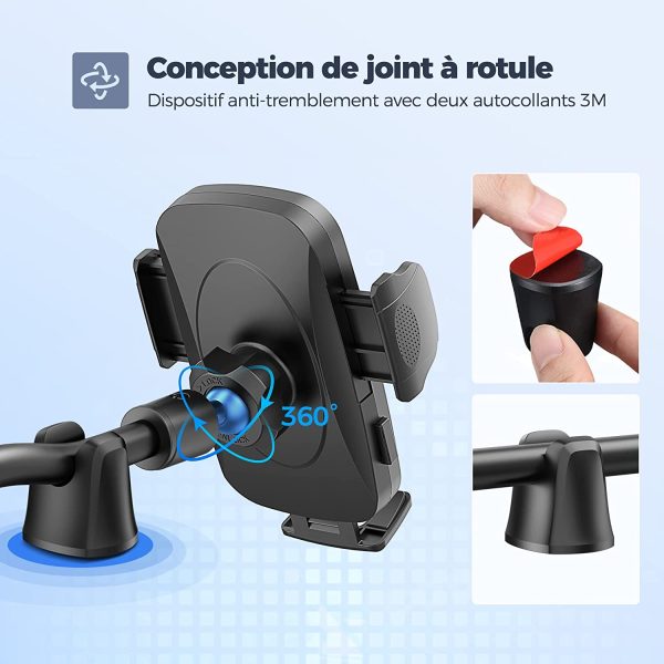 Porte Téléphone Voiture Ventouse,Support Telephone Voiture Pare Brise Tableau de Bord Compatible avec et Smartphone et GPS Appareils – Image 5