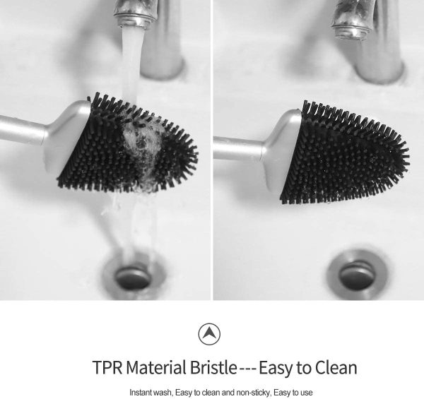 Brosse de Toilette, Brosse de Toilette en Silicone avec Support à séchage Rapide pour Toilette de Salle de Bain (Argent)