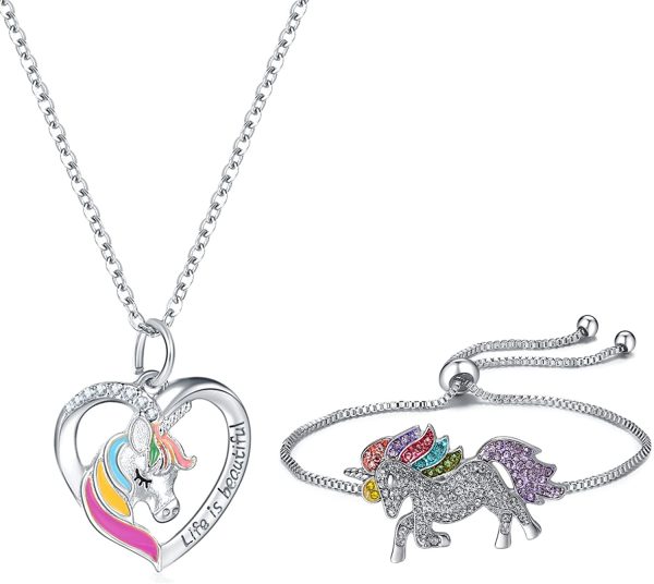 Ensemble de Bijoux Licorne, Ouinne Bracelet Collier de Charme en Cristal Brillant de Licorne pour Filles Femmes Enfant – Image 4