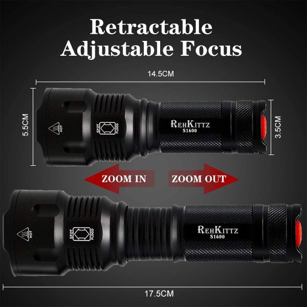 Torche Lampe de Poche LED, 3300 Lumens Lampe Torche Super Grande Lampe de Torche Militaire Tactique Ultra Puissante Ajustable Zoomable Étanche Torche, pour les Activités Extérieurs ou Bricolage