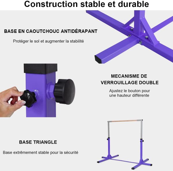 Costway Barre Gymnastique en Acier Hauteur Réglable de 91 à 150CM Capacité de poids100KG pour Ecole, Maison, Jardin Diamètre 4CM – Image 4