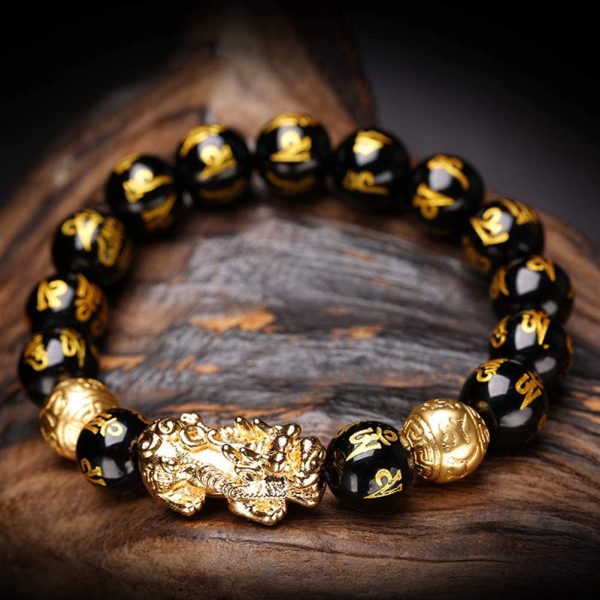 Excras Feng Shui Bracelet D'amulette Pi Xiu, Bracelet en Obsidienne Naturelle Noire – Image 3