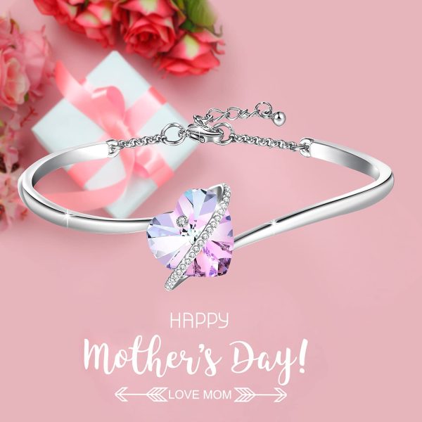 GEORGE · SMITH❤️Bracelet Femme Argent Plaqué Réglable Bracelet Cœur pour Femme avec Cristal Bleu Rose, Idéal Bijoux Cadeau de Fête des mères Anniversaire pour Femme Maman Ami ??avec Boîte Cadeau – Image 2