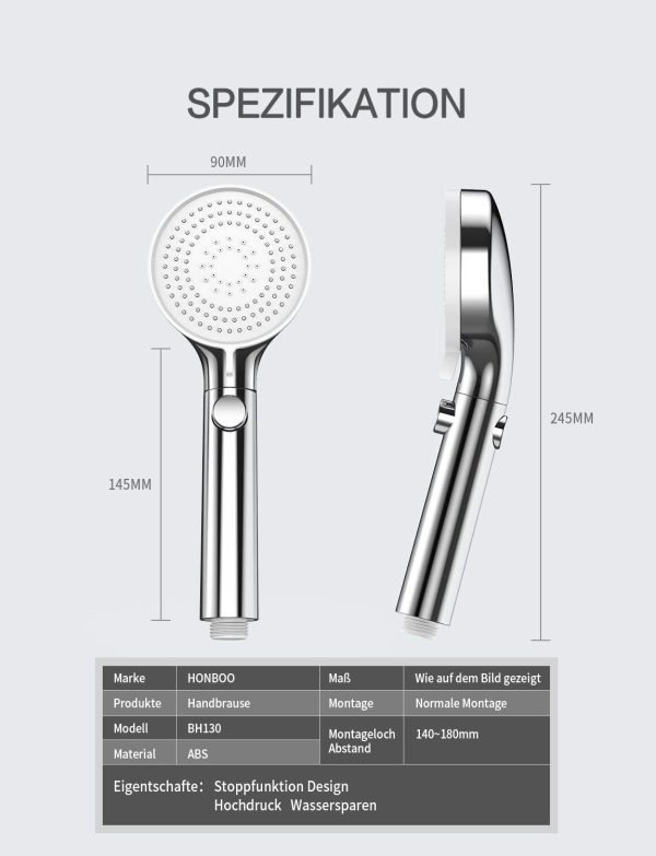 Pommeau Douche, Douchette à Main Haute Pression , Jet Haute Pression et Fonction, Pomme de Douche universelle, Chrome – Image 6