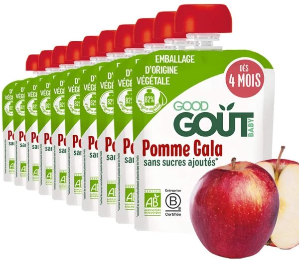 Good Goût - BIO - Gourde de Purée de Fruits Pomme Gala 85g - pack de 10 gourdes