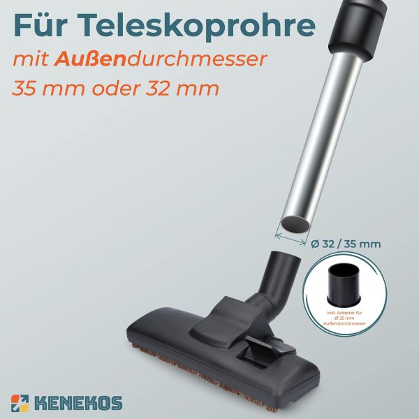 Brosse d'aspirateur, universelle, 35/32 mm, en plastique, avec 2 roulettes, ramasse-fils pour tapis et adaptateur de raccordement, adapté aux aspirateurs AEG, Siemens, Miele, Bosch et autres – Image 3