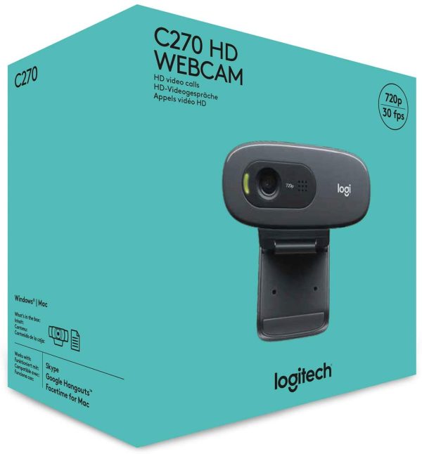 C270 Webcam HD, 720p/30ips, Appel Vidéo HD Large Champ de Vision, Correction de la Lumière, Micro Antiparasites, Skype, FaceTime, Hangouts, WebEx, PC/Mac/Portable/Tablette/Chromebook