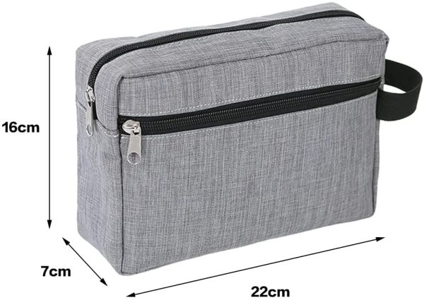 Trousse de Toilette,Trousse de Maquillage de Voyage en Tissu Oxford,Cosmétiques Sac Organisateur Portable pour Femmes Hommes Gris – Image 6