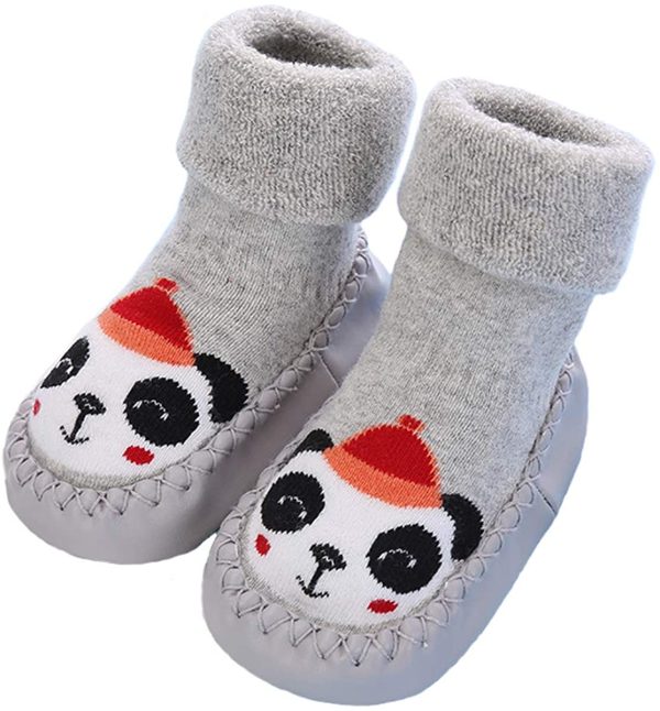 Gavena 2 Paires de Chaussettes Bebe Antiderapantes Hiver Chaud Chaussons Fille Garcon Naissance 3-24 Mois Bleu Gris Rose – Image 2