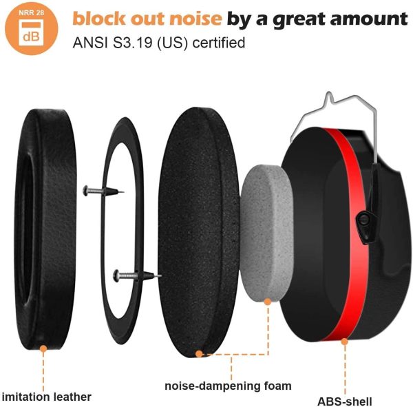 ProCase Casque Anti Bruit Pliable Réglable Confortable Adulte, avec Une Atténuation de SNR 34dB, Serre-tête Souple pour Milieu Bruyant ou Stressant-Rouge – Image 3