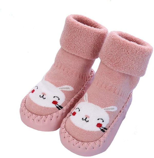 Gavena 2 Paires de Chaussettes Bebe Antiderapantes Hiver Chaud Chaussons Fille Garcon Naissance 3-24 Mois Bleu Gris Rose – Image 4