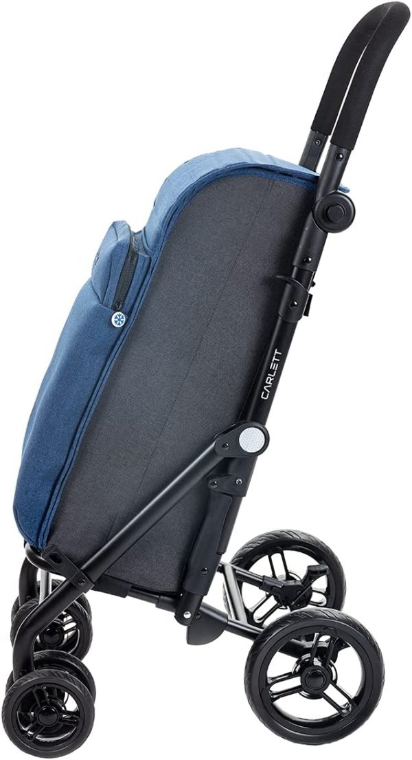 CARLETT Chariot de Courses à 4 Roues | Lett430 Urban Duo | Chariot Pliable avec Sac de Grande Capacité, 25kg, Sac de Magasinage 36L, Sac Thermique 7,5L et Poche Arrière | Bleu Denim – Image 5