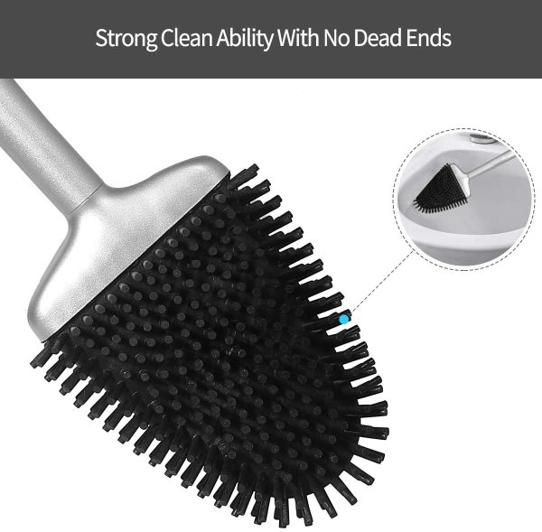 Brosse de Toilette, Brosse de Toilette en Silicone avec Support à séchage Rapide pour Toilette de Salle de Bain (Argent) – Image 2