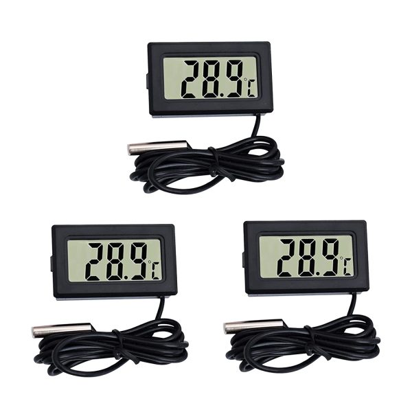 DIFCUL Mini Thermomètre Moniteur de température de thermomètre LCD numérique avec sonde externe pour voiture/réfrigérateur/aquarium/réservoir de poissons/chambre (3 pièces noir) – Image 2