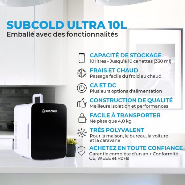 Mini Frigo  Ultra 10 - Refroidit et réchauffe | 10 litres / 10 Canettes 330ml | 220V/12V | Petit Réfrigérateur Portable pour la chambre, les produits cosmétiques, la voiture (Noir) – Image 2