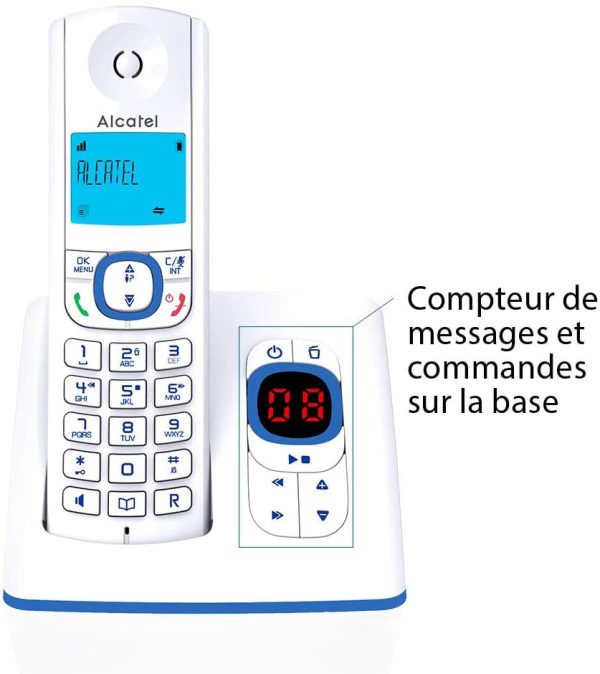 F530 Voice - Téléphone sans fil DECT aux coloris contemporains, Répondeur intégré, Mains libres, Ecran rétroéclairé, Sonneries VIP, 10 mélodies d'appel - Blanc/Bleu – Image 2