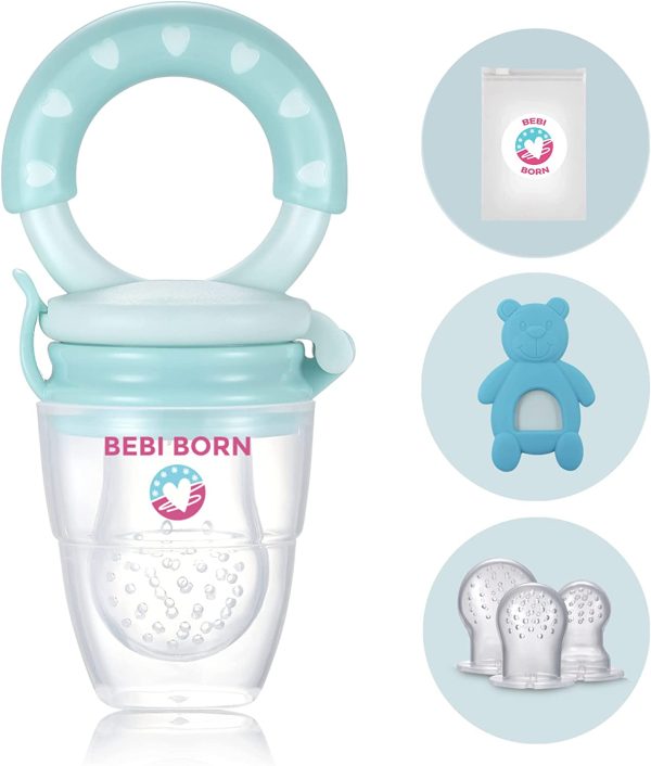 BEBI BORN Tetine Grignoteuse Bebe, Grignoteuse Bébé + 3 Tailles de Tétines silicone sans BPA pour enfants de 3 à 24 mois, Diversification Alimentaire Bébé, Anneau de Dentition (Boite Rangement inclus) – Image 3