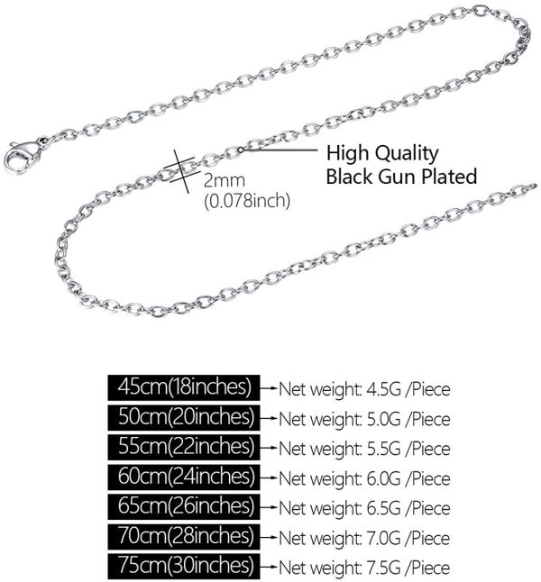 FOCALOOK Chaîne Collier Femme Fine 2mm en Acier INOX/Plaqué Or Jaune/Rose/Noir Rolo Chain Necklace - Longueur 45cm/50cm/55cm/60cm/65cm/70cm/75cm – Image 7