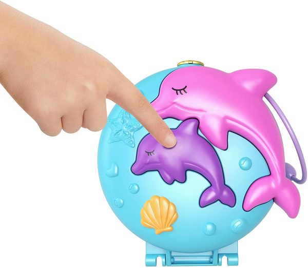 Polly Pocket Coffret Univers La Plage des Dauphins, mini-figurines Polly et sirène, 5 surprises et 12 accessoires, jouet pour enfant, GTN20 – Image 3