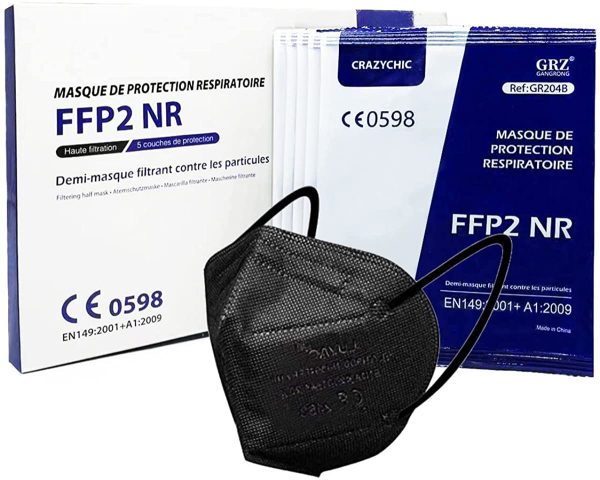 CRAZYCHIC - Masque FFP2 Noir - Norme CE EN149 - Masque de Protection Respiratoire Certifié - Haute Filtration - Stock France Livraison Rapide – Image 7