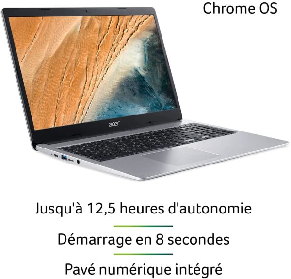 Chromebook 315 CB315-3H-C417 Ordinateur Portable 15.6'' HD, PC Portable (Intel Celeron N4000, RAM 4Go, 32Go eMMC, Intel UHD Graphics, Chrome OS) - Clavier AZERTY (Français), Laptop Gris