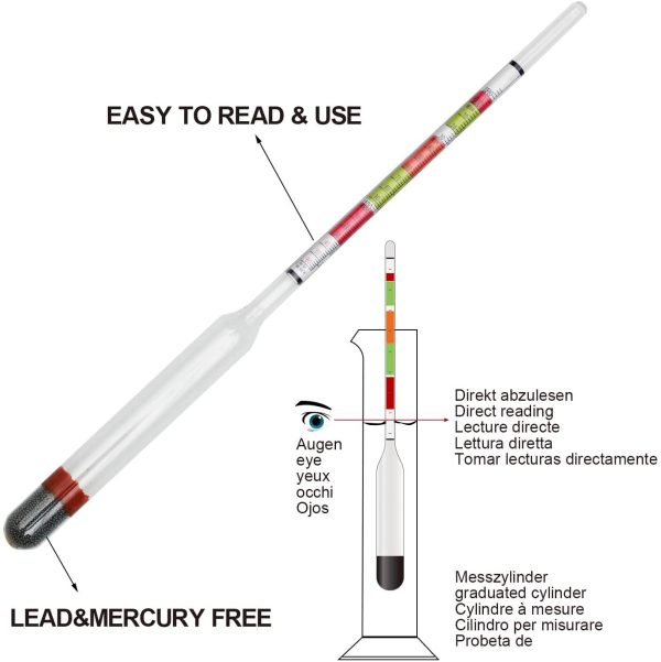 Brix Mètre Hydromètre Sucre Brix Densimètre (Mesure de la densité, Testeur de Sucre Brix, la teneur en Alcool prévue) pour Bière, Vin et Vin de Fruits pour Le Brassage à Domicile – Image 7