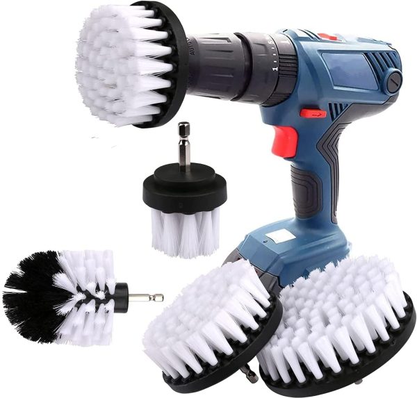 Brosse Nettoyage Perceuse 4 pièces, Brosse pour Perceuse Voiture Carrelage Tapis Baignoire Cuisine Toilettes Blanc