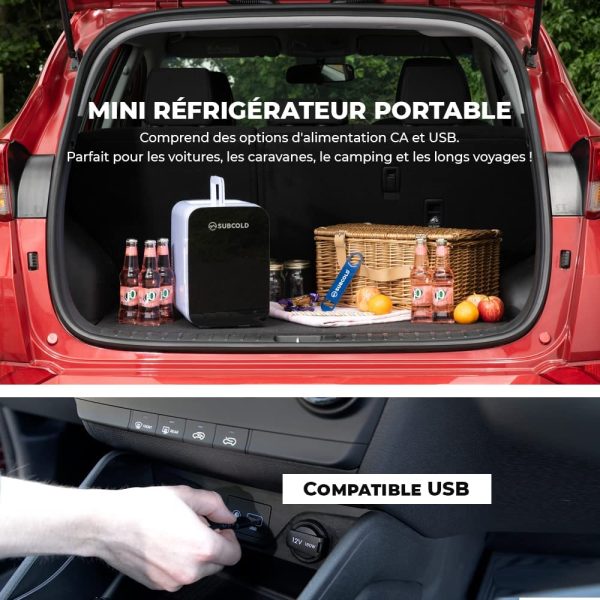 Mini Frigo  Ultra 6 - Refroidit et réchauffe | 6 litres / 8 Canettes 330ml | 220V/USB | Petit Réfrigérateur Portable pour la chambre, les produits cosmétiques, la voiture (Noir) – Image 6