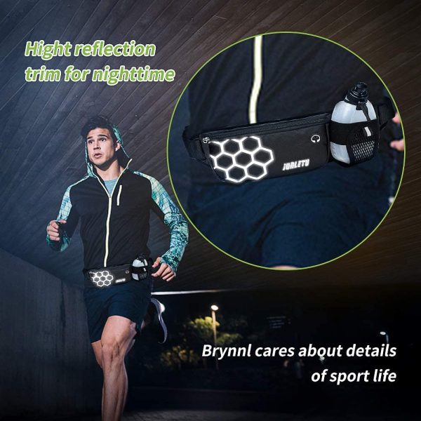 Brynnl Sac banane de sport avec gourde, ceinture d'hydratation en nylon étanche, sac de course à pied, sac banane pour cyclisme, marathon, jogging, voyage, promenade (noir) – Image 6