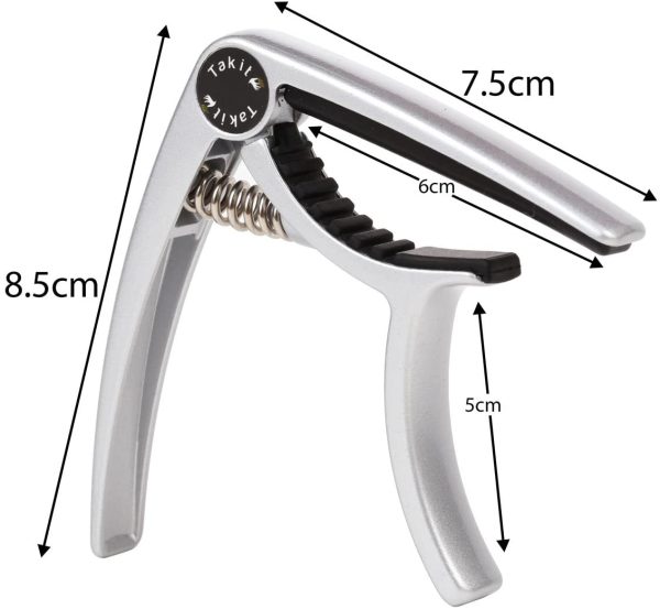 TAKIT Capodastre pour Guitare Acoustique et Electrique - GARANTIE À VIE - Qualité professionnelle - Argent – Image 2