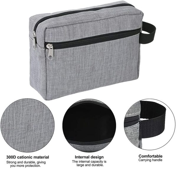 Trousse de Toilette,Trousse de Maquillage de Voyage en Tissu Oxford,Cosmétiques Sac Organisateur Portable pour Femmes Hommes Gris – Image 3