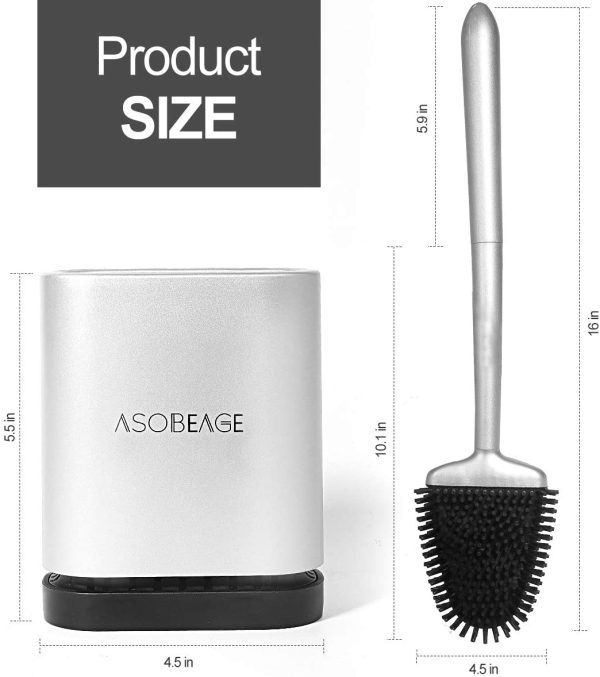 Brosse de Toilette, Brosse de Toilette en Silicone avec Support à séchage Rapide pour Toilette de Salle de Bain (Argent) – Image 6