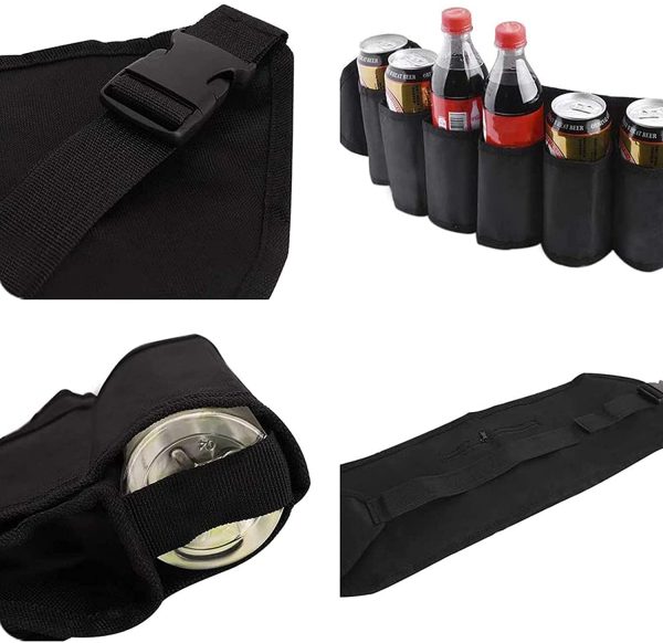 Ceinture Pour Porte Bière Support De Ceinture Canette Soda Pour Buveur Portable Ceinture De Bière Réglable Pliable Avec 6 Porte-Gobelets For Party Camping Voyage Escalade Randonnée Extérieure (Noir) – Image 6