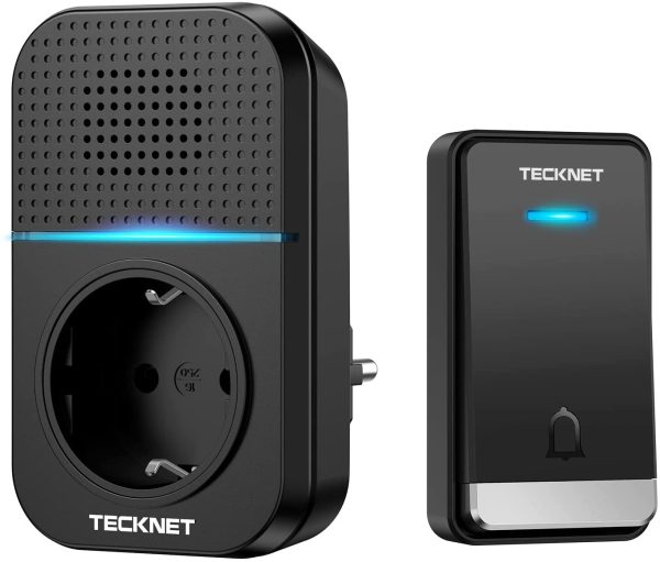 TECKNET Sonnette sans Fil, 400M Sonnette de Porte IP65 Étanche Carillon Electronique, Sonnette de Porte avec Fonction de Charge et lumière LED, 32 Mélodies au 5 Niveaux Volumes - Noir – Image 5