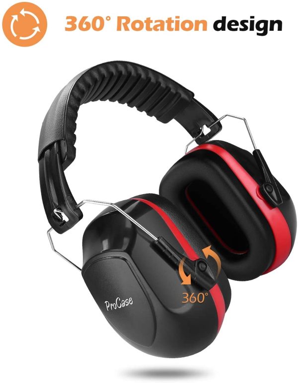 ProCase Casque Anti Bruit Pliable Réglable Confortable Adulte, avec Une Atténuation de SNR 34dB, Serre-tête Souple pour Milieu Bruyant ou Stressant-Rouge