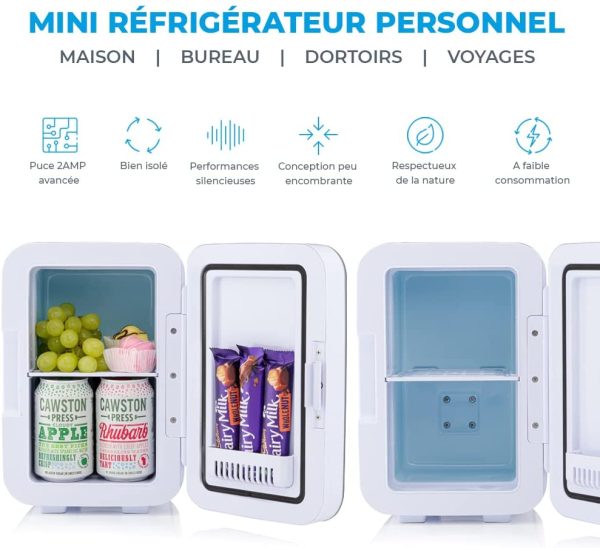 Mini Frigo  Ultra 6 - Refroidit et réchauffe | 6 litres / 8 Canettes 330ml | 220V/USB | Petit Réfrigérateur Portable pour la chambre, les produits cosmétiques, la voiture (Noir) – Image 2