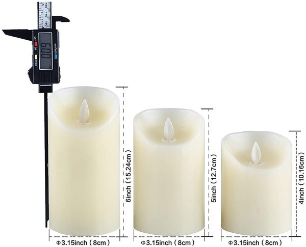 YongHaoYang Bougies LED,Bougies Sans Flamme.Lot de 3 (10 12.5 15cm), Avec Vacillement des Flammes Très Réaliste, Télécommande Avec 10 Menus De Fonction, Minuterie de 24 Heures – Image 6