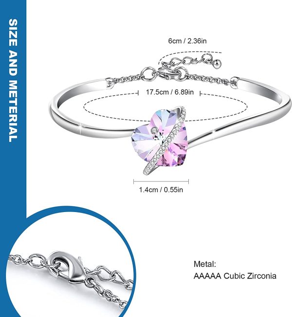 GEORGE · SMITH❤️Bracelet Femme Argent Plaqué Réglable Bracelet Cœur pour Femme avec Cristal Bleu Rose, Idéal Bijoux Cadeau de Fête des mères Anniversaire pour Femme Maman Ami ??avec Boîte Cadeau – Image 6