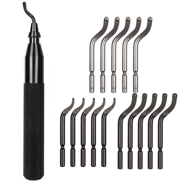 SHANQIAN Outils D'ébavurage avec Poignée Aluminium, 140mm Stylo Ebavureur avec 15 Lames Ebavureur de Rechange, Ebavureur pour l'impression 3D/ Ebavureur Plastique/Ebavureur Metal/Ebavureur Cuivre – Image 2