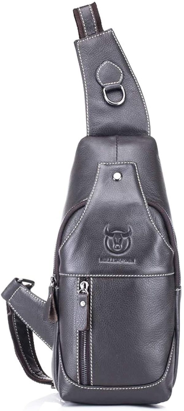 FANDARE Sac de Poitrine Homme Sac Rétro en Bandoulière en Cuir d'affaire Poche pour Voyage Randonnée Sport Sacoche Bandoulière Imperméable Gris Marron L – Image 7