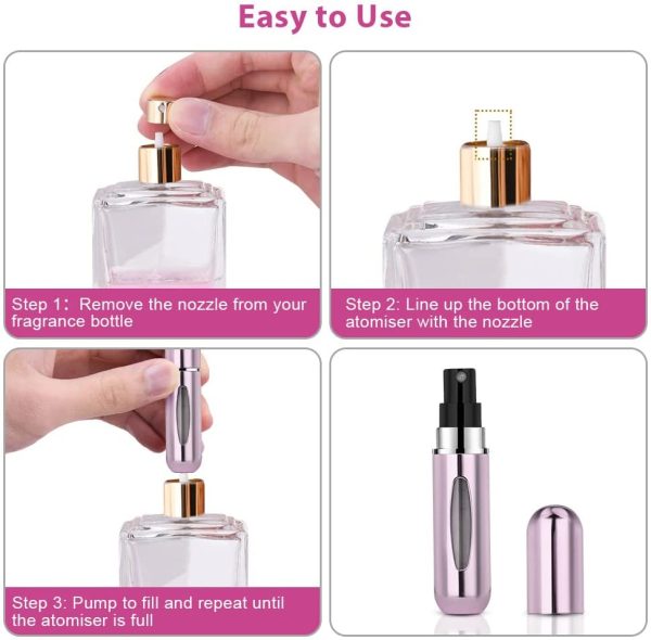 Bouteille Vaporisateur de Parfum, 5PCS Vaporisateur Parfum Vide Rechargeable 5ML Mini Portable Voyage Parfum Atomiseur Bouteille, Facile à Ingérer, Etanchéité Solide, L'odeur ne S'évapore Pas