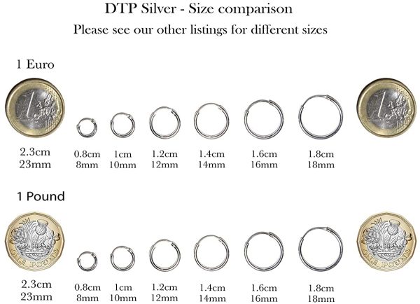 DTPsilver® Boucles d'oreilles Mini/Petites/Moyennes/Grandes Créoles en Argent Fin 925 Plaqué Or Jaune - Épaisseur 1.2 mm - Diamètre 8, 10, 12, 14, 16, 18, 20, 25, 30, 35, 40, 50, 60, 70, 80 mm – Image 3